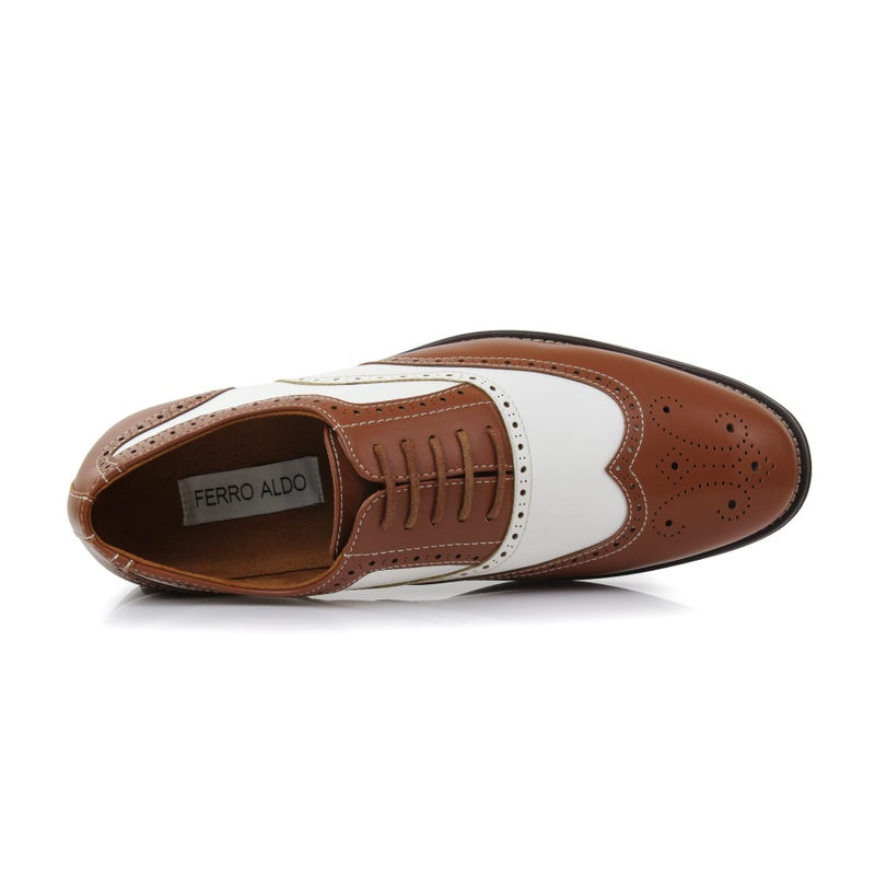 Ferro Aldo Men's Arthur Wingtip Oxford Dress Shoes | Classic Brogue & Two-Tone Spectator Styles |MFA139001D |in Brown & White, Size 12 - Image 2